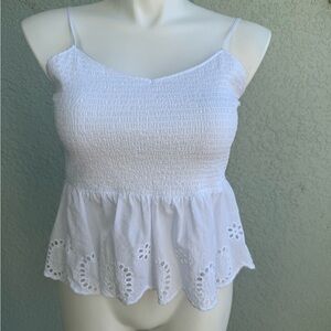 No Boundaries XL 15-17 cotton white flouncy cropped tank top blouse feminine